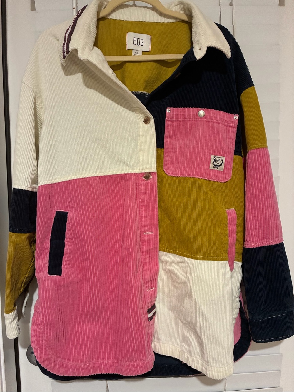 BDG Women’s Colorblock Corduroy Jacket in Pink, White & Olive
